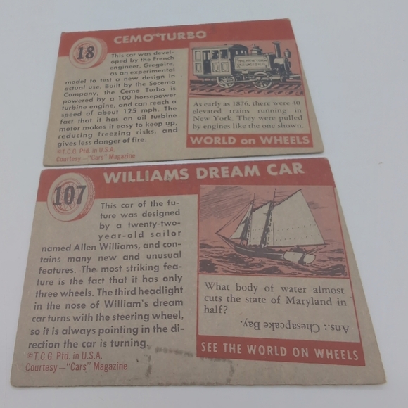 1954 Topps Car Card Set 6 Prototypes  Cemo Turbo, Lucciola, Allen Williams++ - Picture 4 of 8